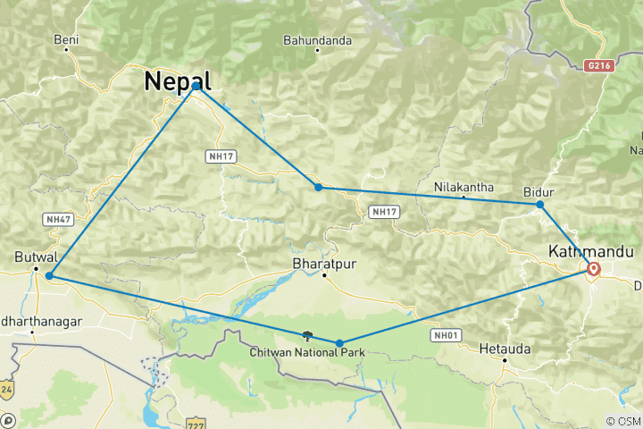 Kaart van Hoogtepunten van Nepal Trail door G Experiences