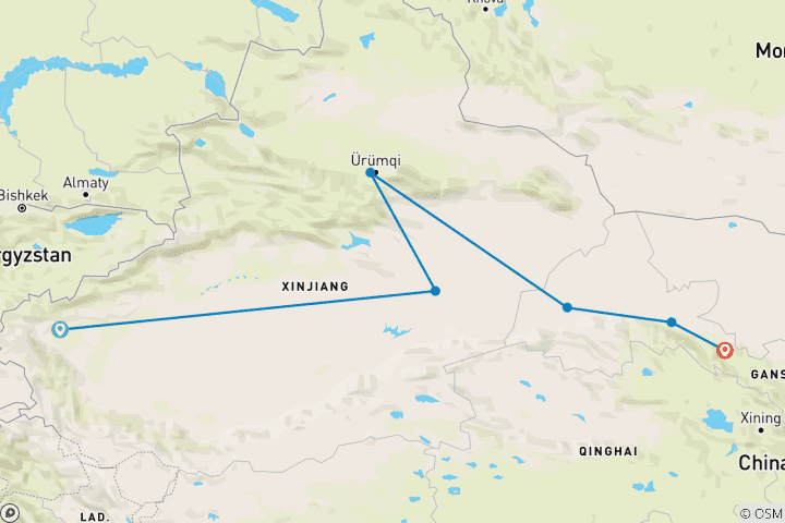 Karte von Budget Tour: Kashgar nach Zhangye 9D