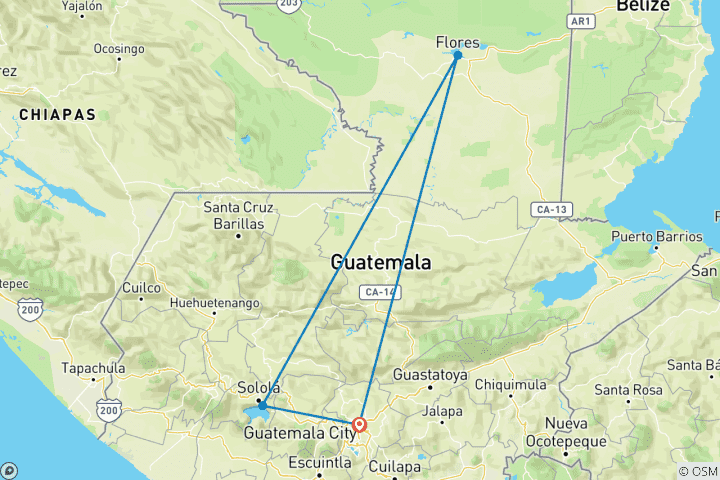 Mapa de Guatemala cultural y patrimonio maya con estancias de 4 y 5 estrellas