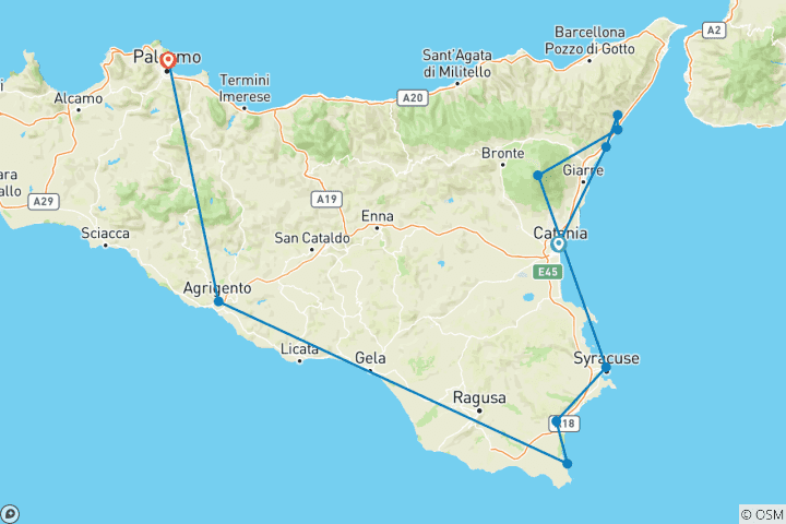 Kaart van Semi-Privé Rondreis Sicilië: Hoogtepunten (Max 8 Gasten)