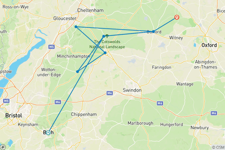 Carte du circuit Les Cotswolds : Le charme et l'aventure d'un livre d'histoires (réservé aux femmes)