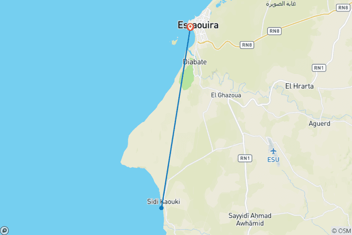 Mapa de Essaouira y Sidi Kaouki - 4 días