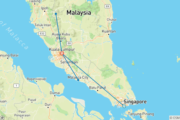 Mapa de 10 días de aventura en Singapur y Kuala Lumpur