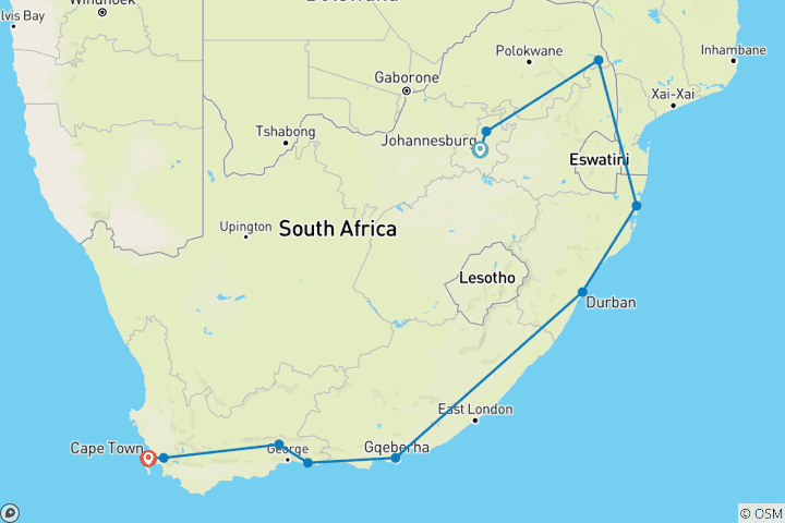 Karte von Silvester in Südafrika (16 Tage)