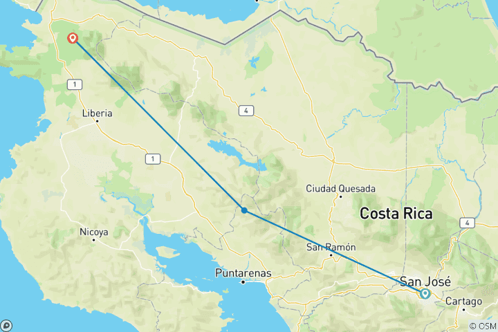 Map of 8 Days Costa Rica: the north Pacific
