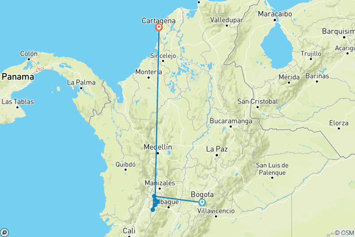 Carte du circuit MTB Colombie : Au-delà des sentiers - *CYCLE* guidé (tout compris)