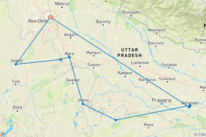 Carte du circuit Patrimoine et temples de l'Inde Explorer les sentiers par G Experiences