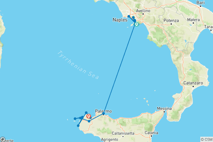 Carte du circuit La Sicile et la côte amalfitaine