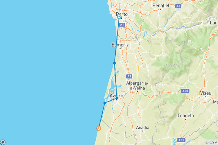 Karte von Von Porto nach Mira für Familien (6 Tage)