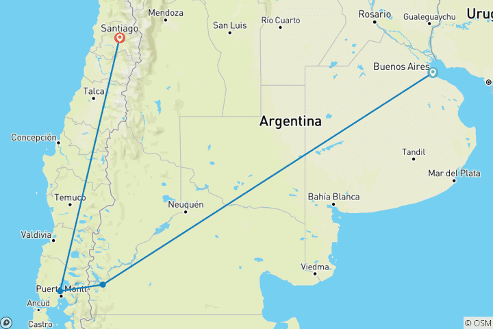 Kaart van 12 dagen -Latijns-Amerikaanse Grand Tour: Argentinië & Chili