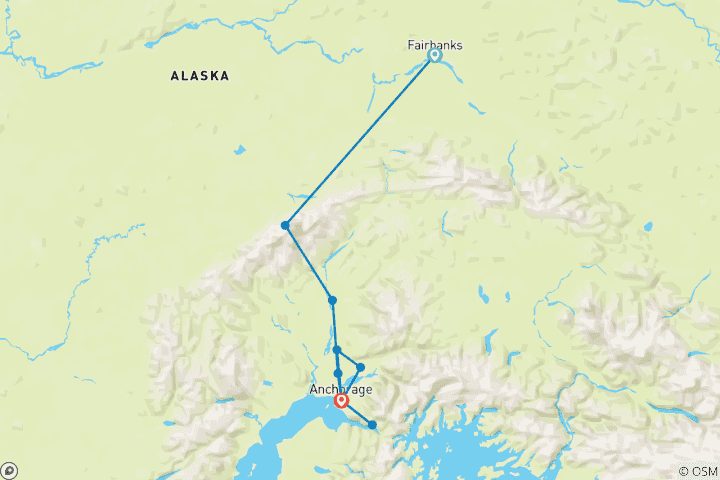 Carte du circuit Les aurores boréales de l'Alaska avec l'Iditarod