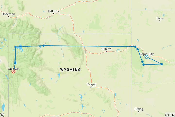 Mapa de Albergues y Parques Clásicos del Oeste 10 Días