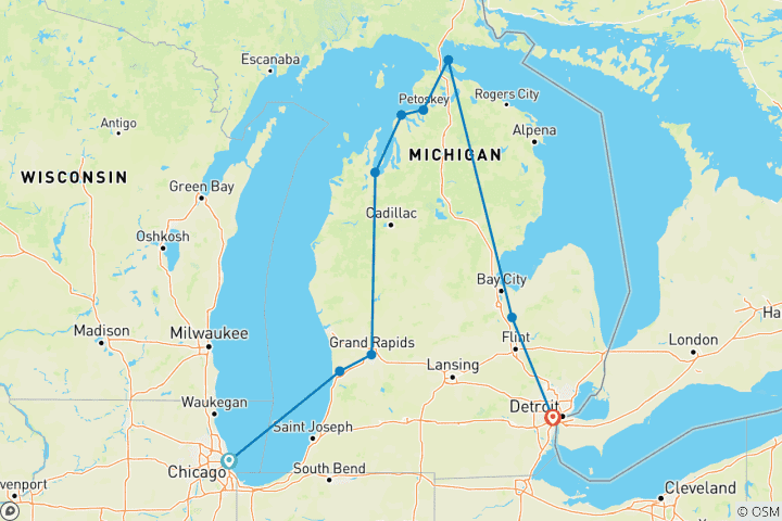 Karte von Mackinac Island & die Großen Seen 9 Tage