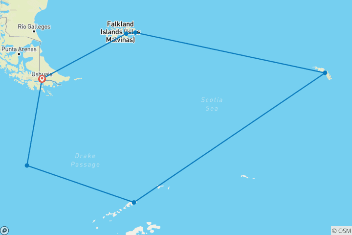 Carte du circuit Îles Malouines, Géorgie du Sud et Antarctique (Ocean Victory)
