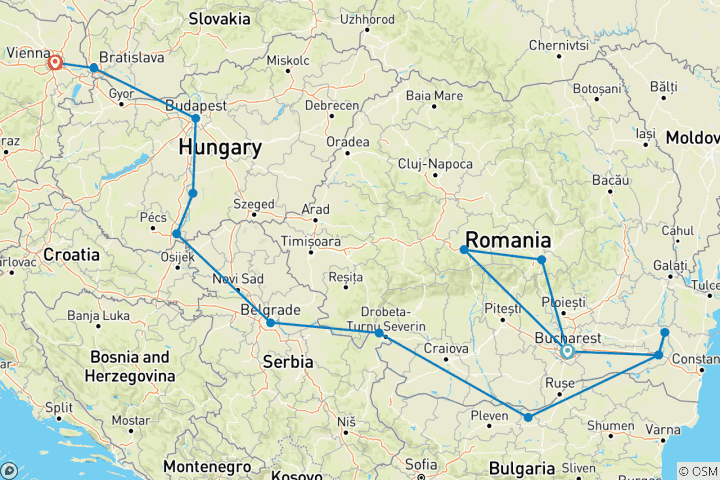 Karte von 5 Tage Transsilvanien und Donau Abenteuer (Bukarest - Wien) (einschließlich Svishtov)