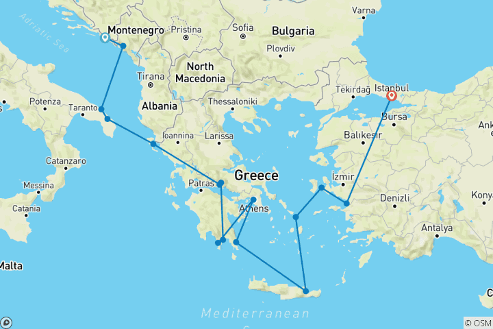 Mapa de Joyas ocultas del Mediterráneo Dubrovnik → Estambul (2027)
