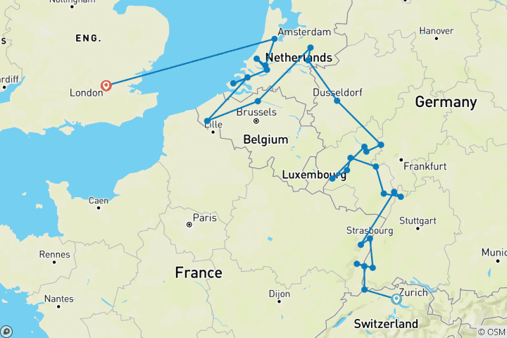 Kaart van Romantische Rijn & Moezel met Londen 2027 - 18 Dagen (van Zurich naar Londen)