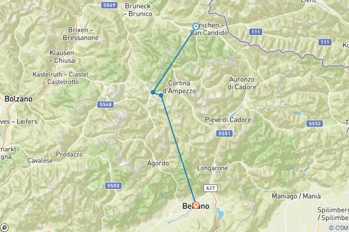 Carte du circuit Dolomites Alta Via 1 (AV1) - *TREK* guidé (tout compris)