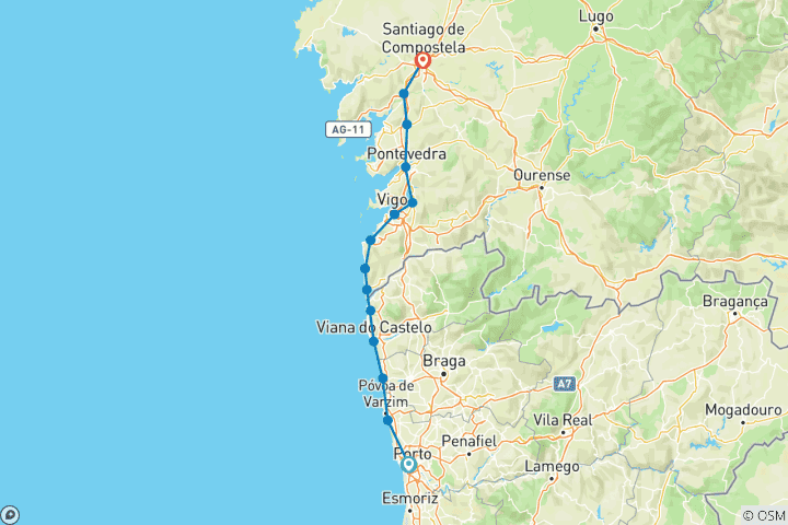 Karte von Der Portugiesische Atlantik-Camino (15 Tage)