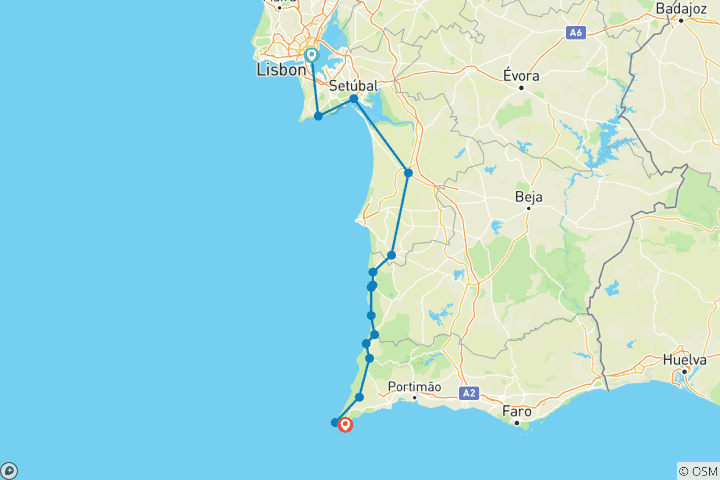 Karte von Die Herausforderung der Wilden Küste (7 Tage) (von Lissabon bis Sagres)
