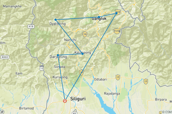 Karte von Darjeeling nach Gangtok Trail von G Experiences
