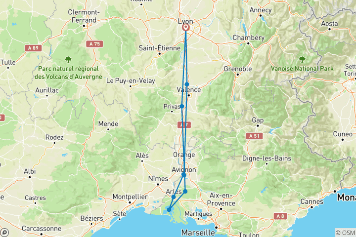 Karte von Die Symphonie der Gärten ¿ Kreuzfahrt durch das Rhônetal (von Hafen zu Hafen)