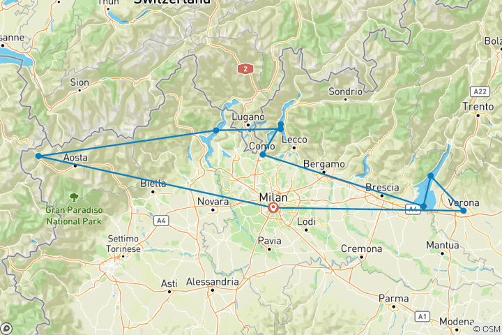 Carte du circuit Lacs du Nord et Mont Blanc - 6 jours