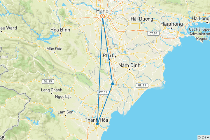 Mapa de Excursión de 3 días a Ninh Binh y Pu Luong: en jeep y por la naturaleza más recóndita