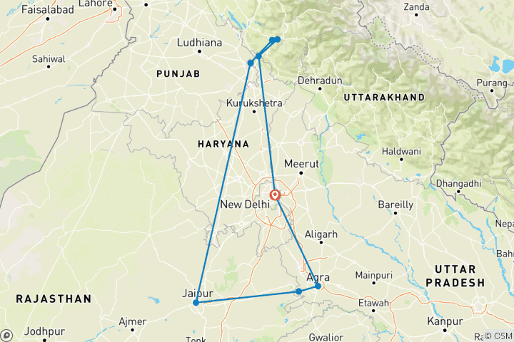 Kaart van Erfgoed India & Himalaya routes van G Experiences