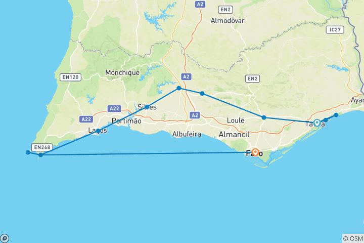 Karte von Die Algarve MTB-Trails (8 Tage)