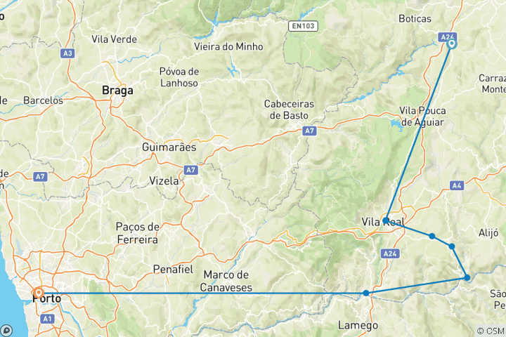 Karte von Douro-Tal mit dem Rennrad (8 Tage)