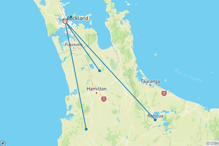 Karte von 8-tägige Entdeckung von Auckland und der Nordinsel: Natur, Kultur & Abenteuer erleben