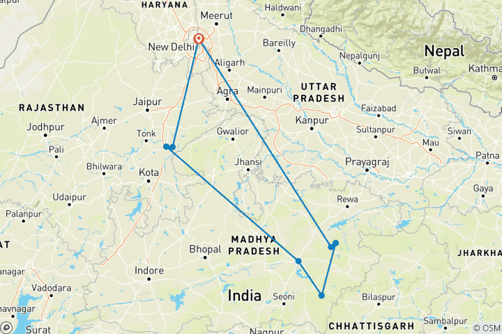 Kaart van India tijgersafari door G Experiences