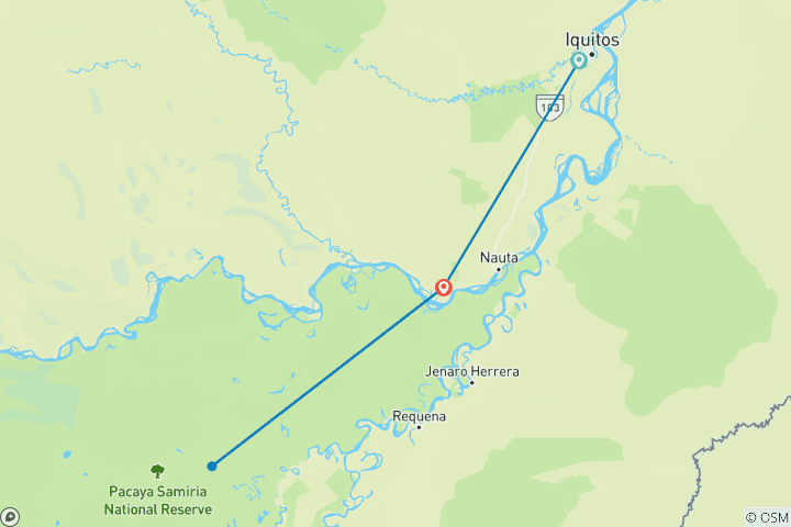 Karte von 8 Tage Kreuzfahrt durch den peruanischen Amazonas während der Niedrigwasser-Saison