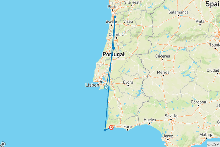 Karte von Rota Vicentina mit dem Rennrad (8 Tage)