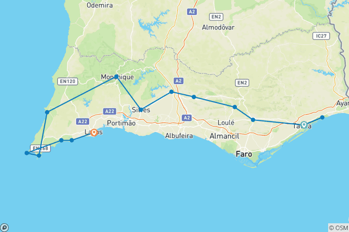 Karte von Die Algarve Rennradtour (8 Tage)