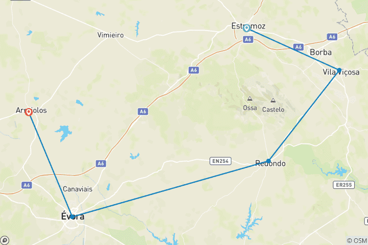 Mapa de Ruta de los Viñedos del Alentejo (7 días)