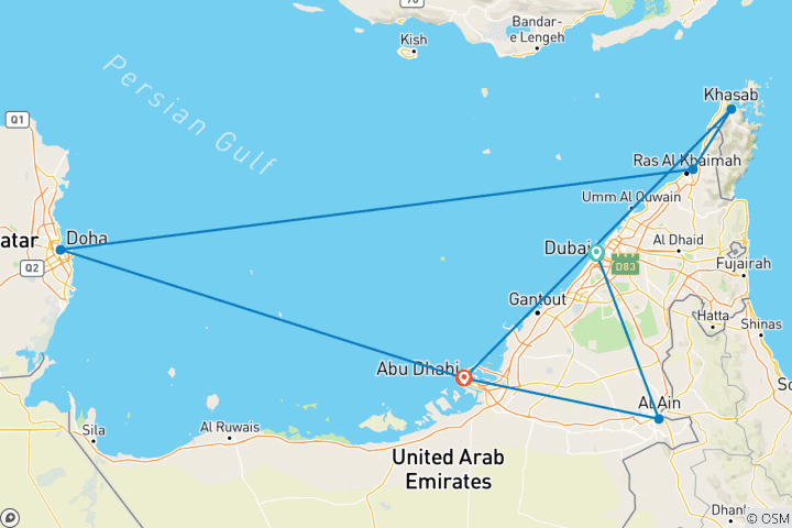 Karte von Dubai & Abu Dhabi Escape plus 4 Nächte Iconic Arabia Kreuzfahrt