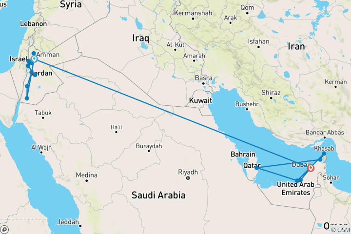 Carte du circuit Croisière de 7 nuits en Jordanie et en Arabie Iconique