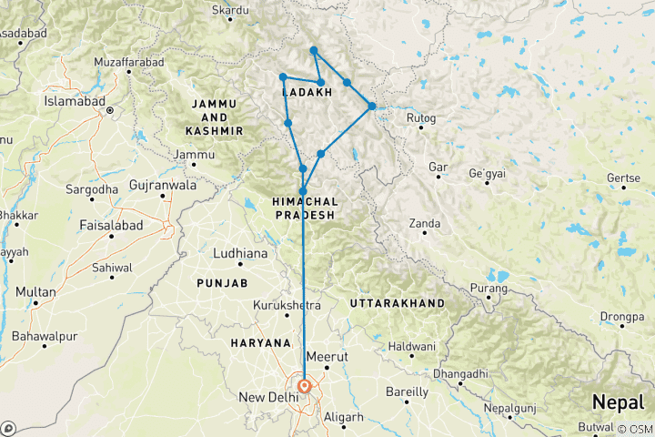 Karte von DER GROSSE HIMALAYA - FAHRRADReise