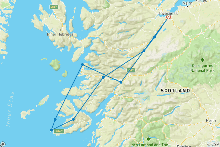 Kaart van 3 Daagse Schotse eilanden & de Jacobite stoomtrein vanuit Inverness