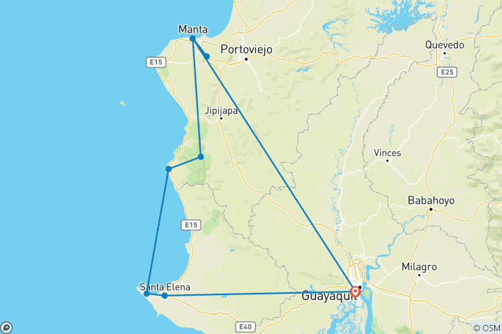 Map of Ecuador: Guayaquil, Ruta del Sol and Ecuadorian Pacific Beaches - 6 days/5 nights