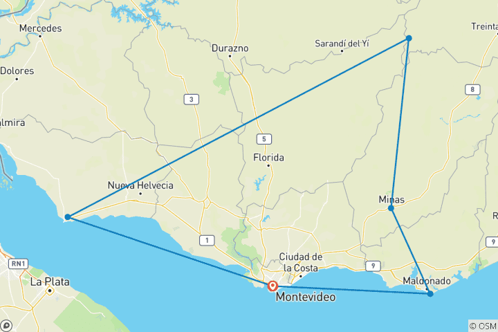 Karte von Uruguay Mietwagen Rundreise - 17 Tage durch die Schweiz Südamerikas