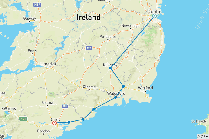 Carte du circuit Vélo autoguidé en Irlande - Côte sud