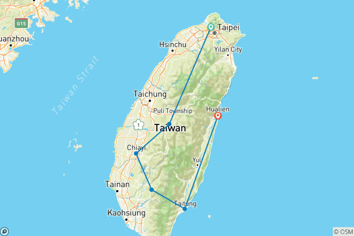 Mapa de Tour Panorámico de Taiwán en Grupo Reducido de 10 Días (Max 16) |Paquete Aventura Taiwán China