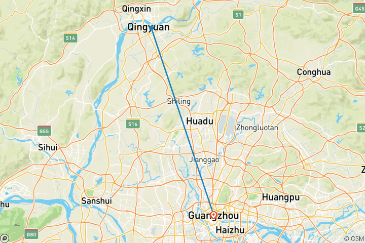 Kaart van Privédagtour naar Gulong Canyon en Grot Fairland vanuit Guangzhou