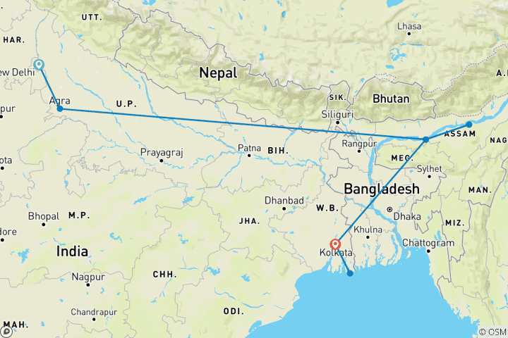 Carte du circuit Inde orientale avec Taj et safari animalier par G Experiences