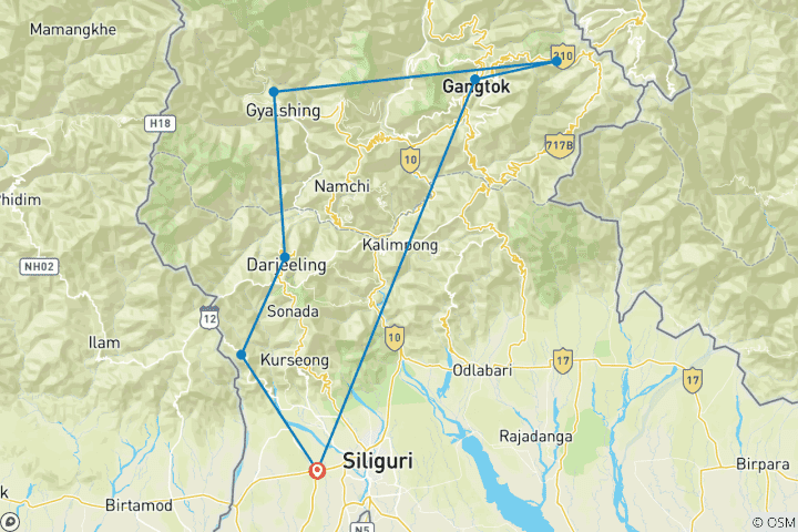 Karte von Sikkim nach Darjeeling Himalaya-Pfade von G Experiences