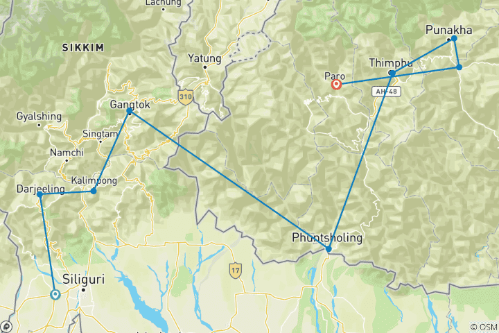 Kaart van Panorama Trail Noordoost-India & Bhutan door G Experiences