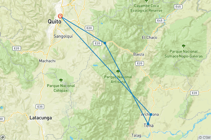 Mapa de Escapada de 5 días a la Amazonia ecuatoriana: Quito, Selva y Papallacta